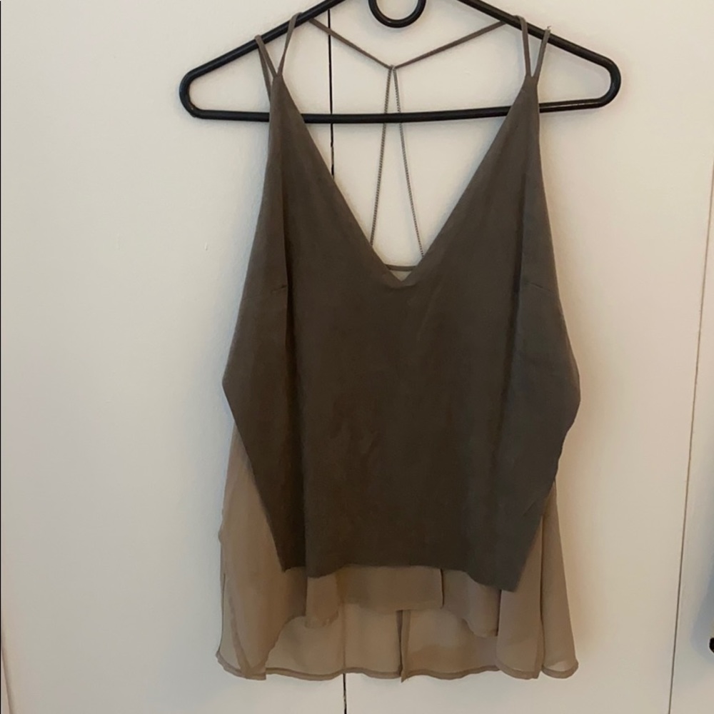 Grey cami top with thin straps & chain detail